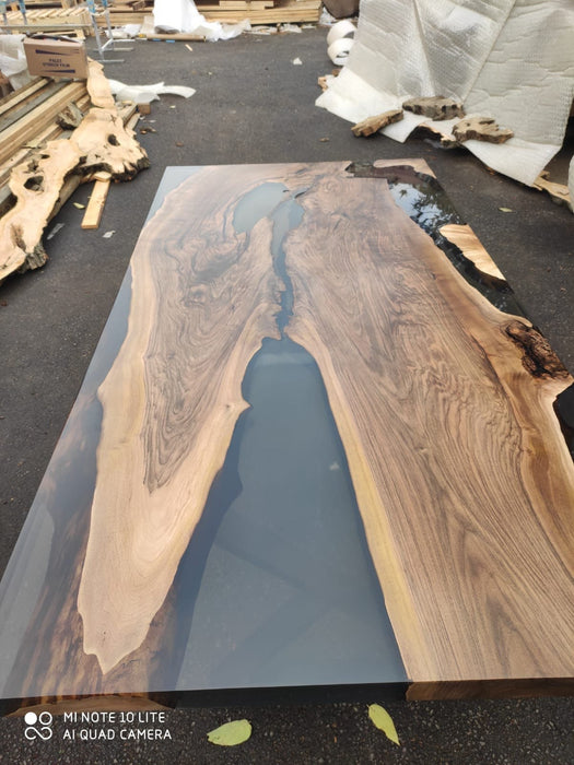 Epoxy Resin Table, Epoxy Dining Table, Walnut Epoxy River Table, Custom 80” x 40” Walnut Epoxy Dining Table, Order with Bench for Tami