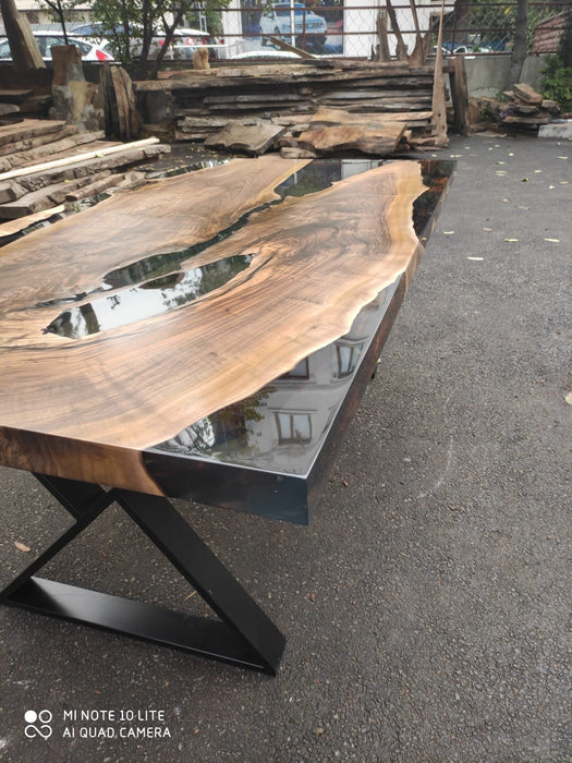 Epoxy Resin Table, Epoxy Dining Table, Walnut Epoxy River Table, Custom 80” x 40” Walnut Epoxy Dining Table, Order with Bench for Tami