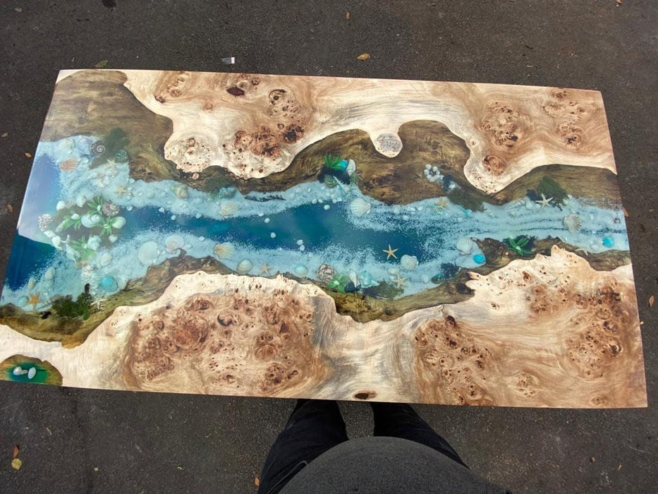 Ocean Table, Epoxy Table, Epoxy Dining Table, Custom 56” x 30” Poplar Wood Ocean Aquarium Theme Table, Epoxy River Table Order for Stephen