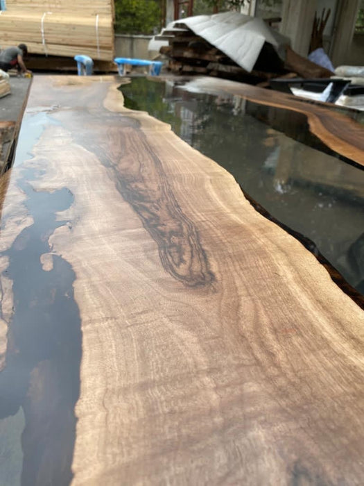 Live Edge Table, Epoxy Table, Epoxy Dining Table, Custom 84” x 36” Walnut Smokey Gray Table, Epoxy River Dining Table, Order for Sharon