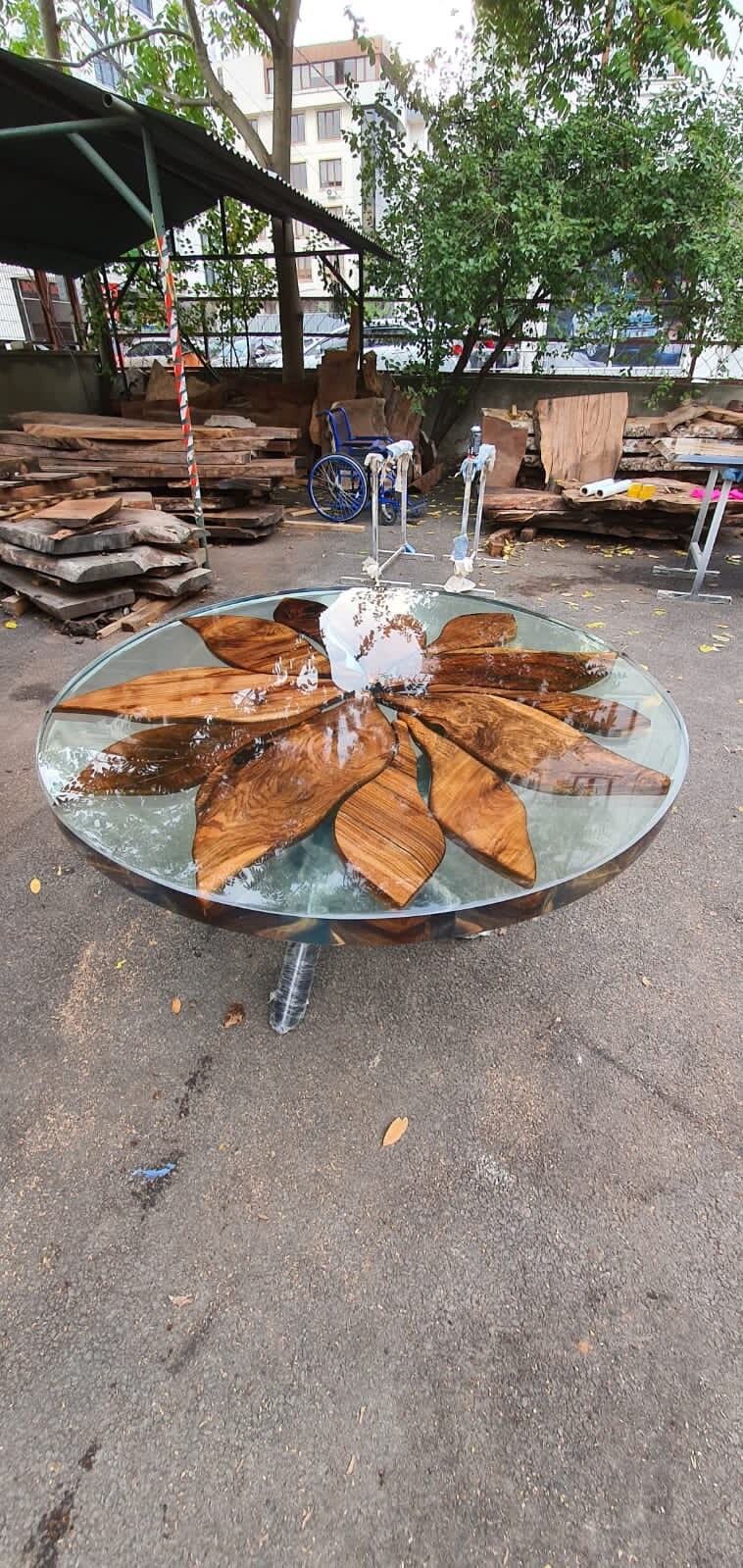 Round Dining Table, Custom 48” Diameter Table, Round Walnut Table, Wood Clear Epoxy Dining Table, Custom Order for McGee