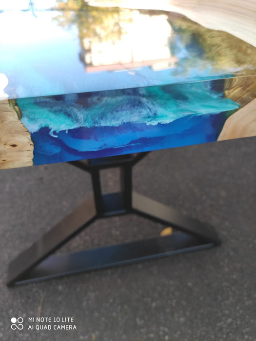 Epoxy Table, Epoxy Dining Table, Poplar Epoxy River Table, Custom 85” x 36” Poplar Wood Blue and Turquoise Epoxy Office Desk Table, for Clay
