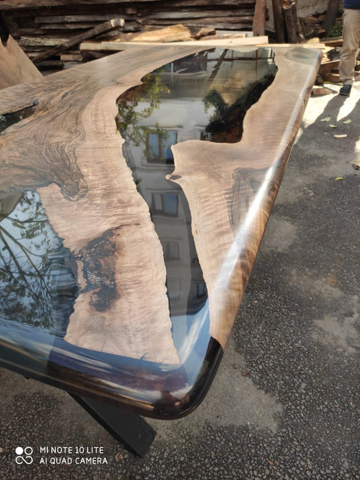 Epoxy Table, Epoxy Dining Table, Walnut Epoxy River Table, Custom 80” x 40” Walnut Smoke Gray Dining Table, Custom Order for Ni Kong