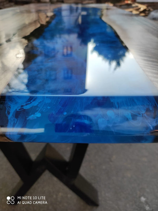 Epoxy Table, Epoxy Dining Table, Walnut Epoxy River Table, Custom 72” x 30” Walnut Blue Epoxy River Dining Table Order for Clinton