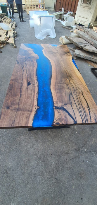 Epoxy Table, Epoxy Dining Table, Walnut Epoxy River Table, Custom 72” x 40” Walnut Blue Epoxy Table, River Dining Table, Order for Dallas A