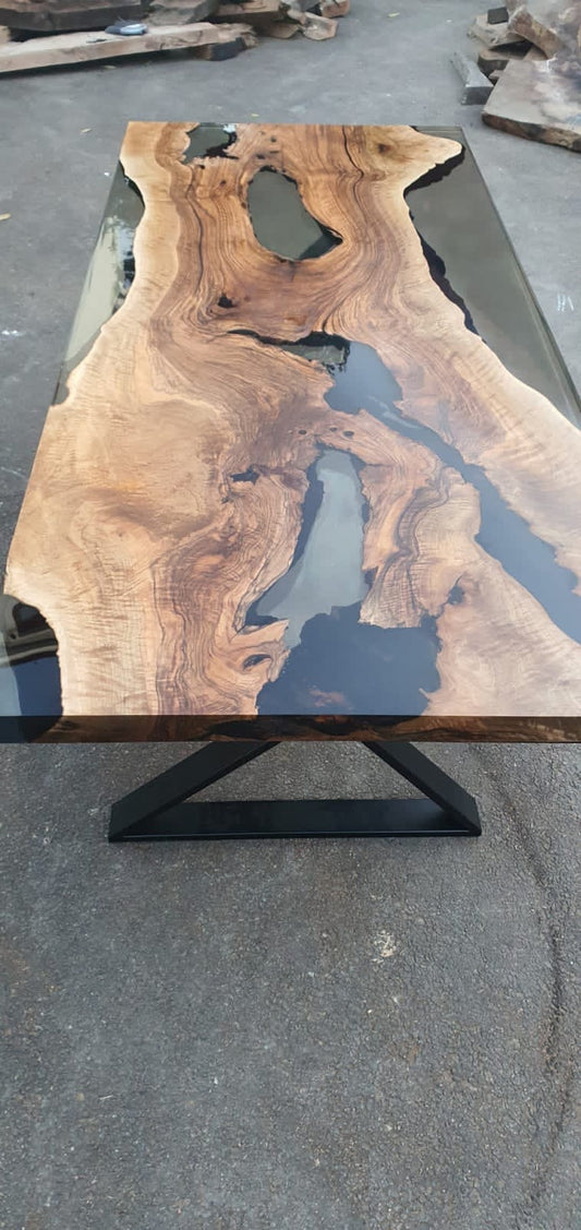 Epoxy Resin Table, Epoxy Dining Table, Walnut Epoxy River Table, Custom 84” x 36” Walnut Smokey Gray Table, Live Edge Table,  for Laura B