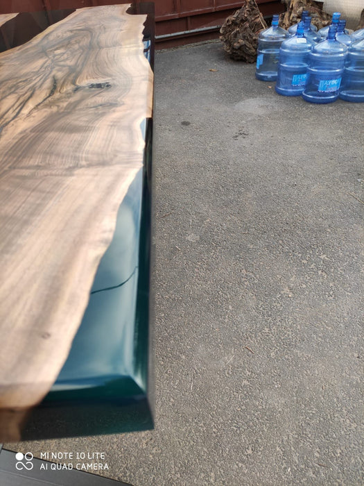 Walnut Dining Table, Custom 84” x 42” Walnut Transparent Turquoise Green Table, Epoxy Dining Table, Live Edge Table, Custom  for Stephanie