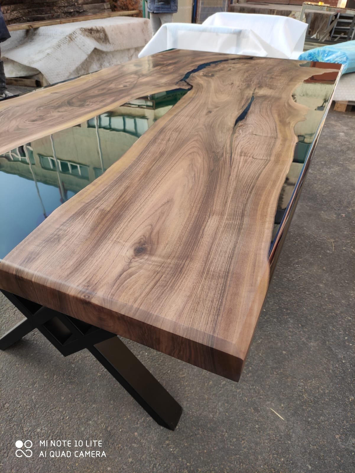 Walnut Dining Table, Custom 84” x 42” Walnut Transparent Turquoise Green Table, Epoxy Dining Table, Live Edge Table, Custom  for Stephanie