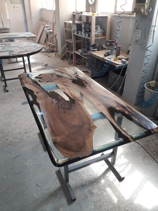 Clear Epoxy, Custom 72" x 36" Wood Table, Epoxy Wood Resin Table, Clear Table, Epoxy, Walnut Dining Table, Ultra Clear Epoxy Table