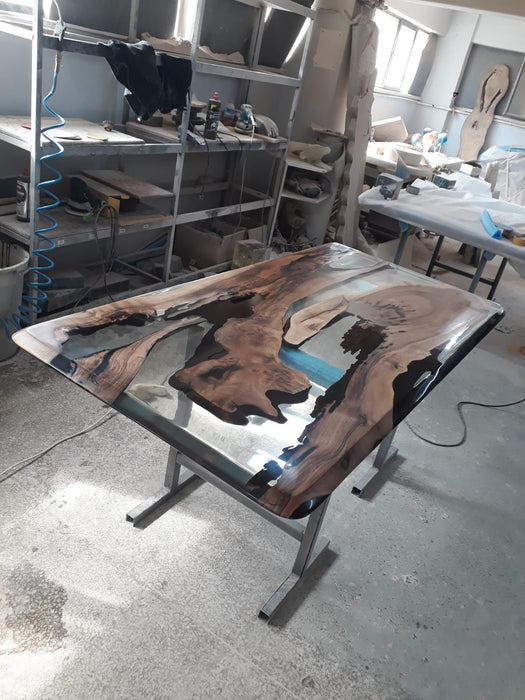 Clear Epoxy, Custom 72" x 36" Wood Table, Epoxy Wood Resin Table, Clear Table, Epoxy, Walnut Dining Table, Ultra Clear Epoxy Table