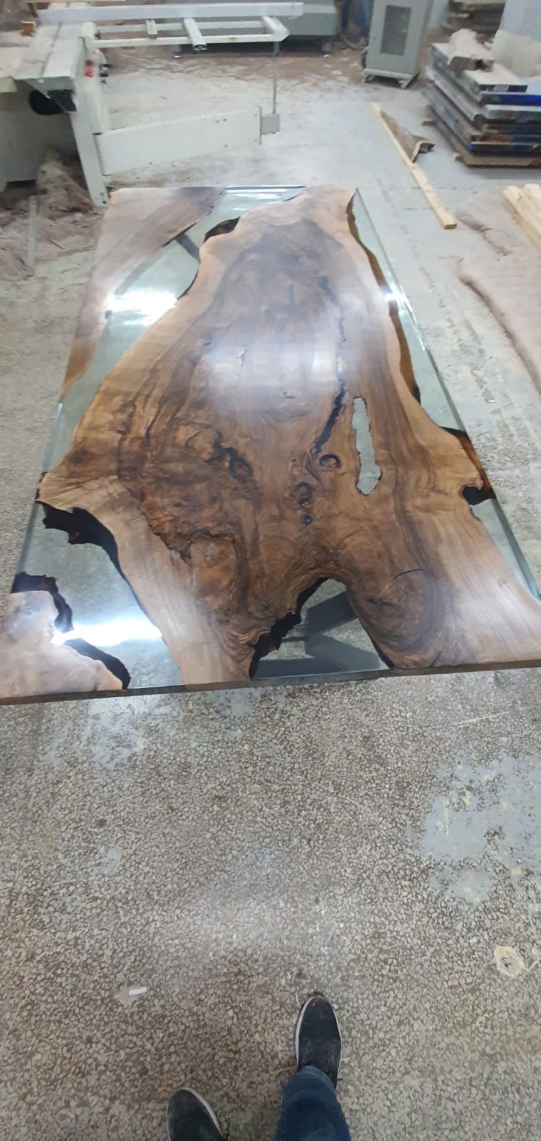 Epoxy Table, Epoxy Dining Table, Walnut Epoxy River Table, Custom 95” x 48” Walnut Clear Epoxy River Dining Table, Walnut Epoxy Table