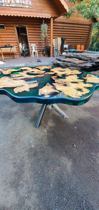 Epoxy Dining Table, Epoxy Resin Table, Custom 54” Diameter Round Olive Table, Turquoise Green Epoxy Table, Custom Order for Jeanette