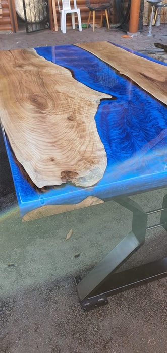 Epoxy Dining Table, Epoxy Resin Table, Custom 78” x 42” Walnut Metallic Blue Table, Epoxy River Dining Table, Custom Order for Robert