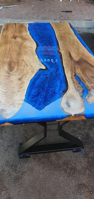 Epoxy Dining Table, Epoxy Resin Table, Custom 78” x 42” Walnut Metallic Blue Table, Epoxy River Dining Table, Custom Order for Robert