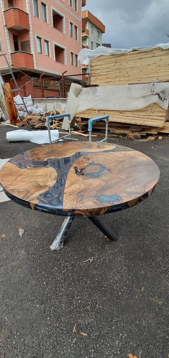 Epoxy Coffee Table, Epoxy Dining Table, Epoxy Resin Table, Custom 45” Diameter Round Walnut Wood Metallic Gray Epoxy Table Order for Daniela