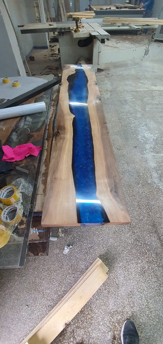 Live Edge Table, Epoxy Dining Table, Epoxy Resin Table, Custom 84” x 16” Walnut Blue Epoxy Table, River Dining Table, Order for Tracy W