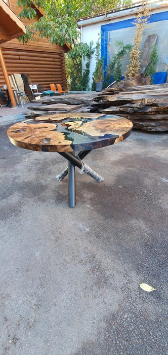 Round Dining Table, Epoxy Dining Table, Epoxy Resin Table, Custom 42” Diameter Round Table, Walnut Wood Table, Clear Epoxy Dining Table