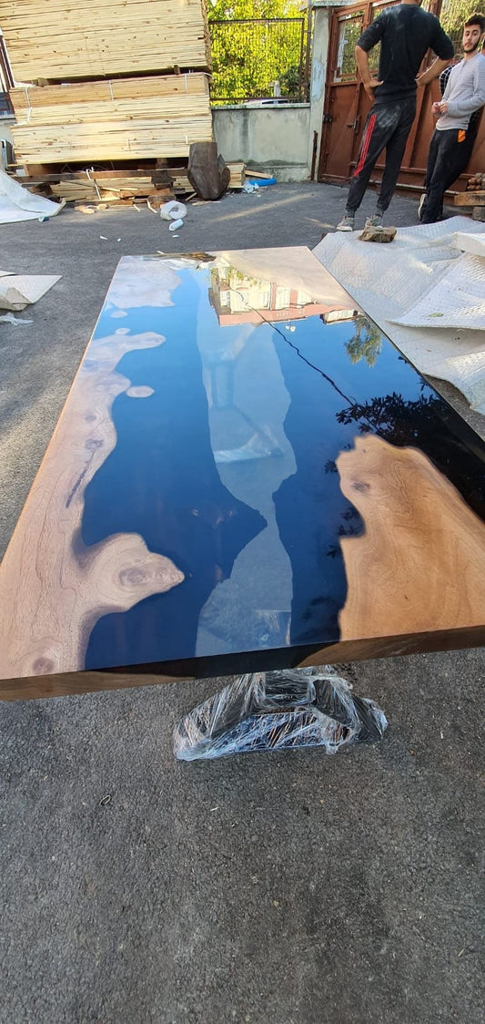 Epoxy Resin Table, Custom 56” x 24” Walnut Smoke Gray Table, Epoxy Dining Table, Live Edge Table, Clear Epoxy Table, Custom Order for Amy