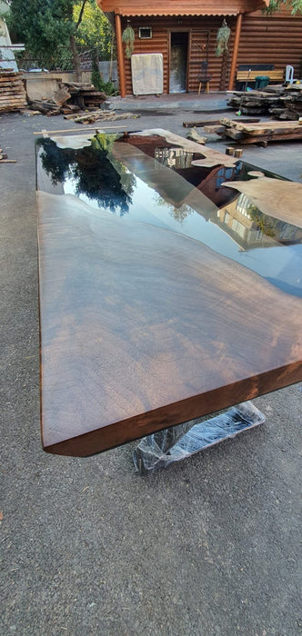 Epoxy Resin Table, Custom 56” x 24” Walnut Smoke Gray Table, Epoxy Dining Table, Live Edge Table, Clear Epoxy Table, Custom Order for Amy