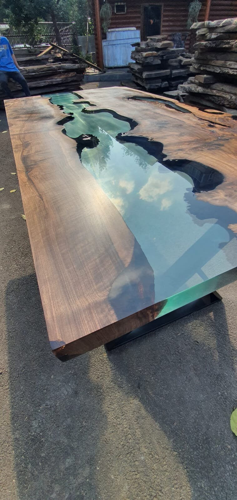 Epoxy Dining Table, Epoxy Resin Table, Custom 72” x 36” Walnut Clear Table, Epoxy River Dining Table, Custom Order with Bench for Jean