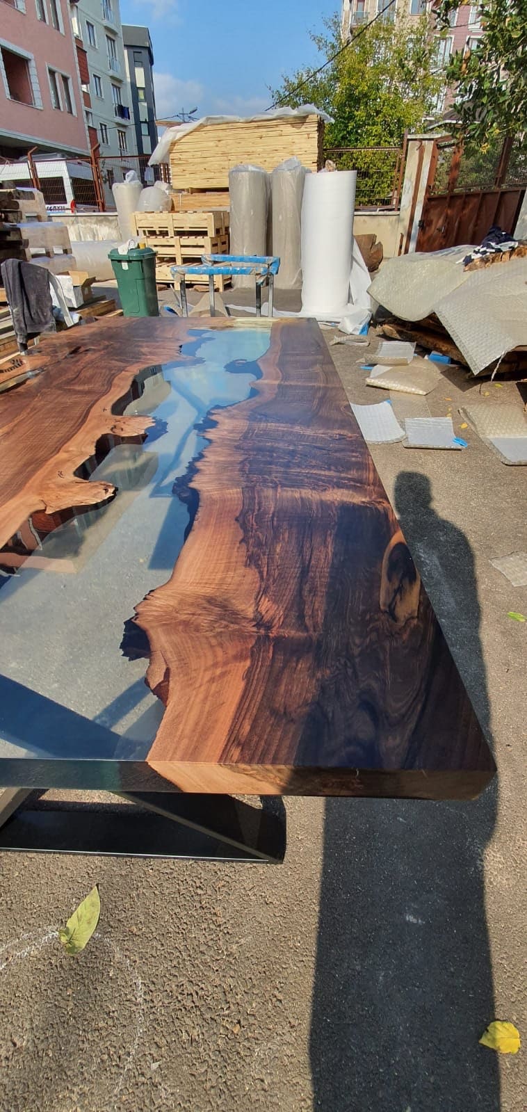 Epoxy Dining Table, Epoxy Resin Table, Custom 72” x 36” Walnut Clear Table, Epoxy River Dining Table, Custom Order with Bench for Jean