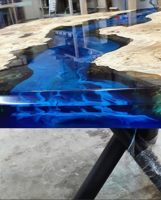 Live Edge Table, Epoxy Dining Table, Epoxy Resin Table, Custom 48” x 48” Poplar Wood Blue Epoxy Table, River Table, Custom Order for Paul