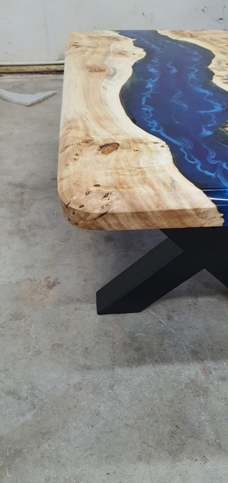 Handmade Epoxy Table, Epoxy Dining Table, Epoxy Resin Table, Custom 48” x 24” Poplar Wood Blue Epoxy Table, River Table, Order for Paul