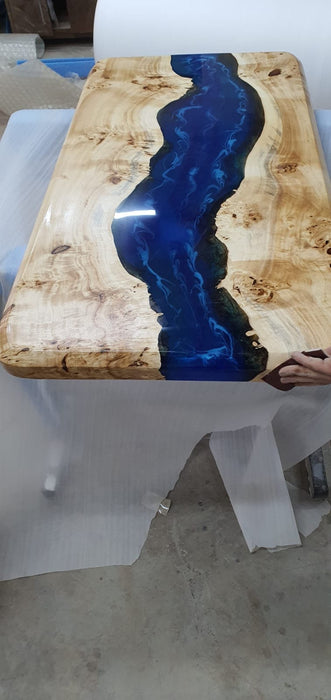 Handmade Epoxy Table, Epoxy Dining Table, Epoxy Resin Table, Custom 48” x 24” Poplar Wood Blue Epoxy Table, River Table, Order for Paul