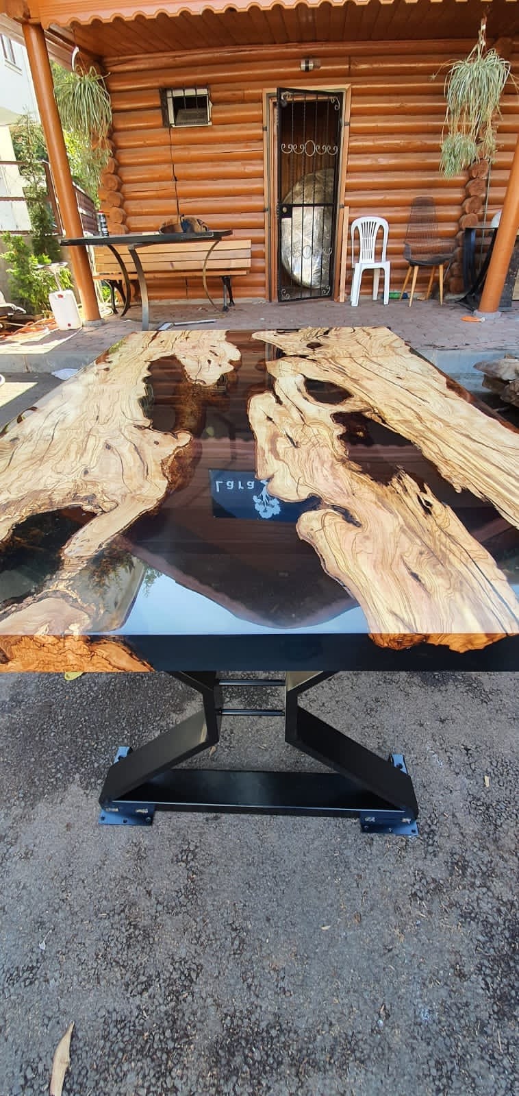 Olive Wood Table, Epoxy Dining Table, Epoxy Resin Table, Custom 60" x 36"  Wood Table, Smokey Gray Epoxy Table, Custom Order for Meysa