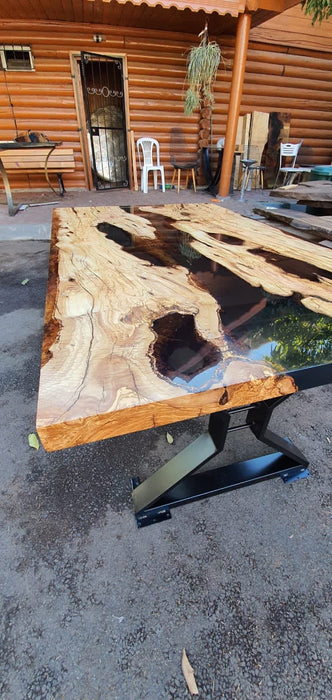 Olive Wood Table, Epoxy Dining Table, Epoxy Resin Table, Custom 60" x 36"  Wood Table, Smokey Gray Epoxy Table, Custom Order for Meysa