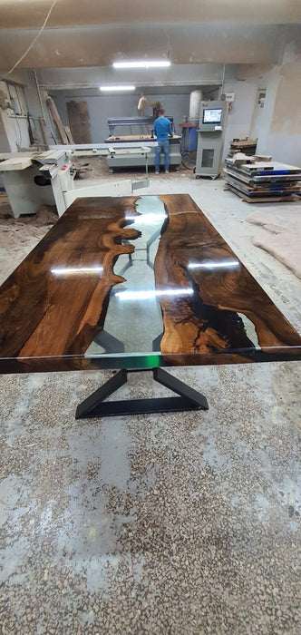 Handmade Epoxy Table, Custom 72" x 36"  Epoxy Table, Wood Resin Shiny Table, Epoxy Walnut Dining Table, Ultra Clear Epoxy Table for Regla