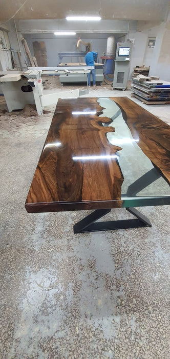 Handmade Epoxy Table, Custom 72" x 36"  Epoxy Table, Wood Resin Shiny Table, Epoxy Walnut Dining Table, Ultra Clear Epoxy Table for Regla
