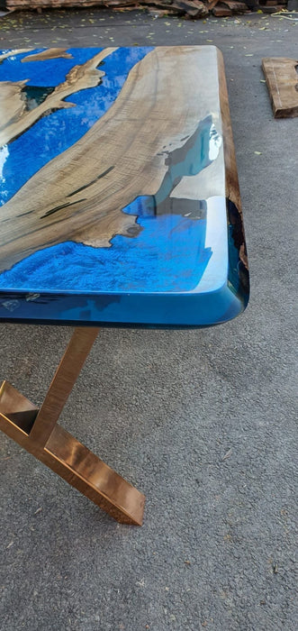 Walnut Dining Table, Epoxy Dining Table, Epoxy Resin Table, Custom 72” x 36” Walnut Metallic Blue, Epoxy River Dining Table Order for Samit