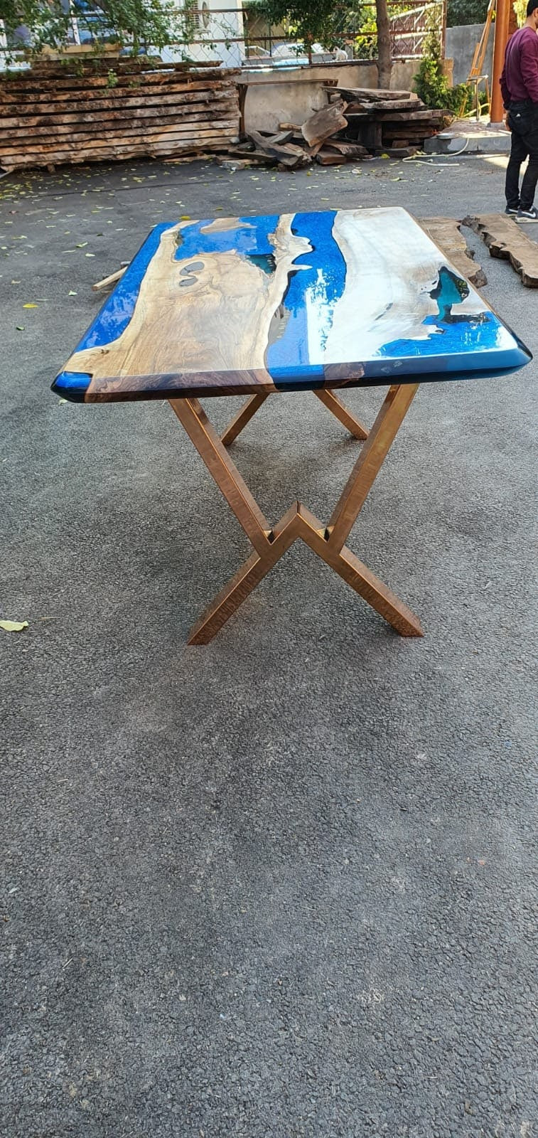 Walnut Dining Table, Epoxy Dining Table, Epoxy Resin Table, Custom 72” x 36” Walnut Metallic Blue, Epoxy River Dining Table Order for Samit