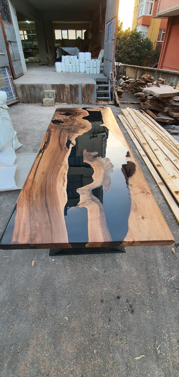 Walnut Dining Table, Custom 84” x 32” Walnut Black Table,  Epoxy Dining Table, River Table, Live Edge Table, Custom Order for Ashley