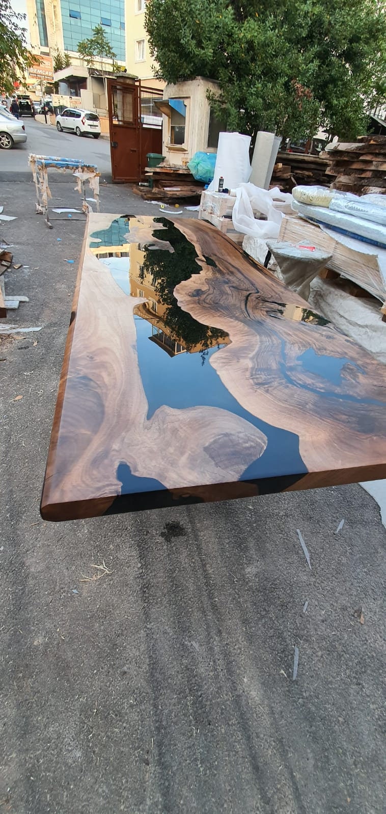 Walnut Dining Table, Custom 84” x 32” Walnut Black Table,  Epoxy Dining Table, River Table, Live Edge Table, Custom Order for Ashley