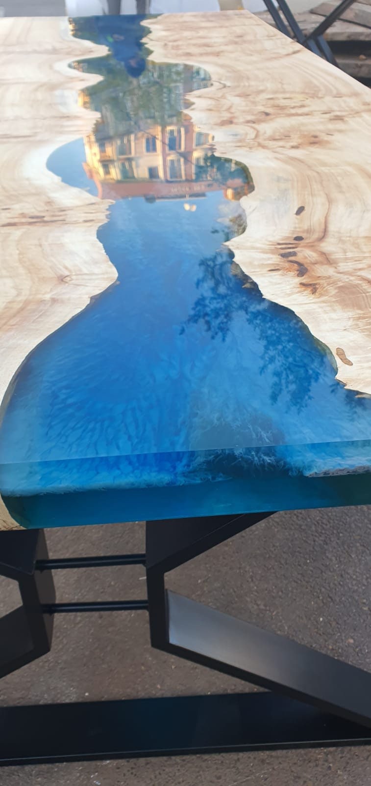 Poplar Table, Epoxy Resin Table, Live Edge Table, River Table, Custom 96” x 42” Poplar Wood Blue Table, Epoxy Dining Table, Custom Table