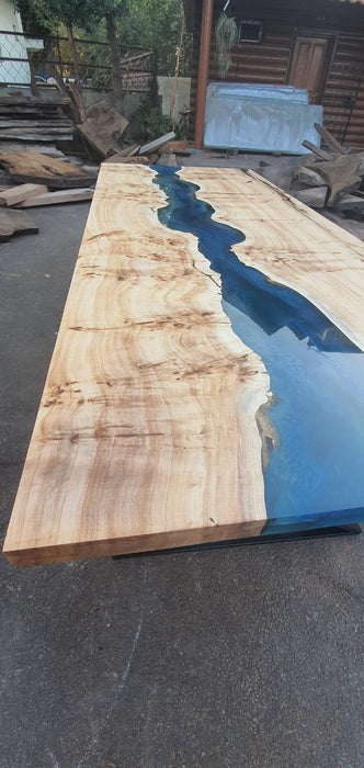 Poplar Table, Epoxy Resin Table, Live Edge Table, River Table, Custom 96” x 42” Poplar Wood Blue Table, Epoxy Dining Table, Custom Table