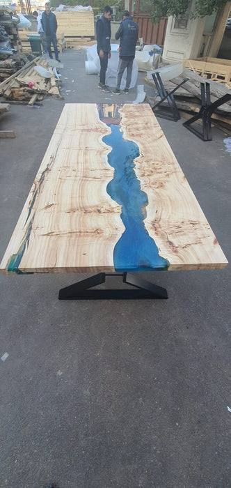 Poplar Table, Epoxy Resin Table, Live Edge Table, River Table, Custom 96” x 42” Poplar Wood Blue Table, Epoxy Dining Table, Custom Table