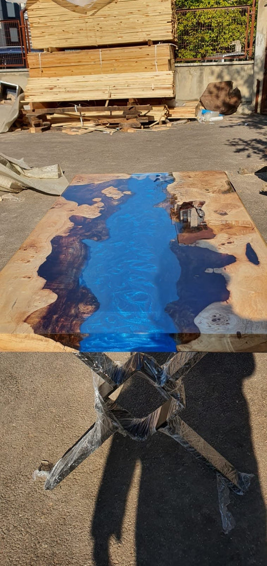 Handmade Dining Table, Epoxy Resin Table, Custom 60" x 30" Poplar Turquoise Blue Table, Epoxy River Table, Custom Order for Marie B