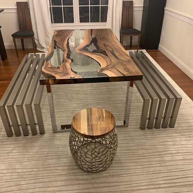 Walnut Dining Table, Custom 70” x 36” Walnut Table, Clear Epoxy Table, River Table, Live Edge Table, Custom Order for Alexis
