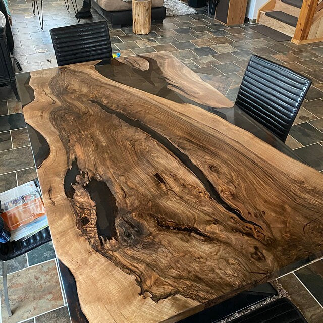 Epoxy Resin River Table, Custom 72" x 42" Walnut Black Epoxy Table,  River Table, Handmade Epoxy Table, Custom Order for Heather