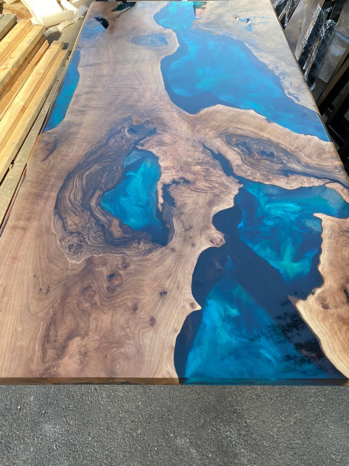 Walnut Dining Table, Custom 90” x 24” Walnut Blue, Turquoise, Green Table, Epoxy Dining Table, WoodenRiver Table, Custom for Alison John