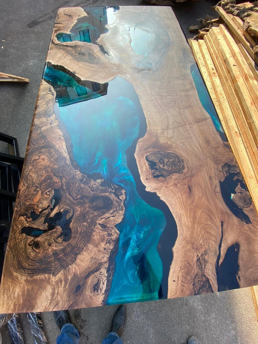 Walnut Dining Table, Custom 84” x 42” Walnut Blue, Turquoise, Green Table, Epoxy Dining Table, Wooden Table, River Table, Custom for Amber