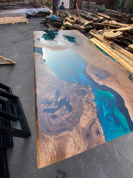 Walnut Dining Table, Custom 90” x 24” Walnut Blue, Turquoise, Green Table, Epoxy Dining Table, WoodenRiver Table, Custom for Alison John