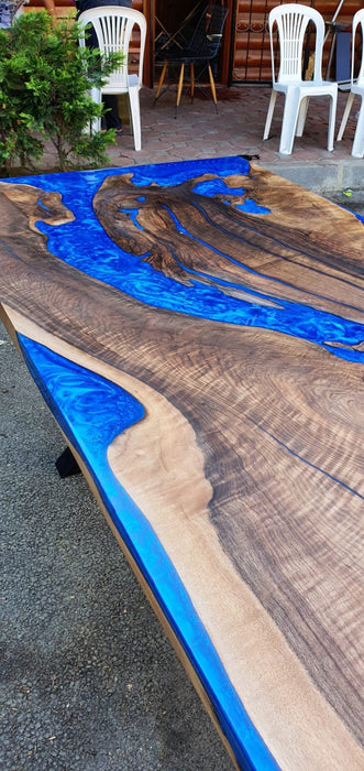 Epoxy Dining Table, Custom 80” x 38” Walnut Blue Table, Epoxy River Table, Live Edge Table, Epoxy Resin, Custom Order for Gloria