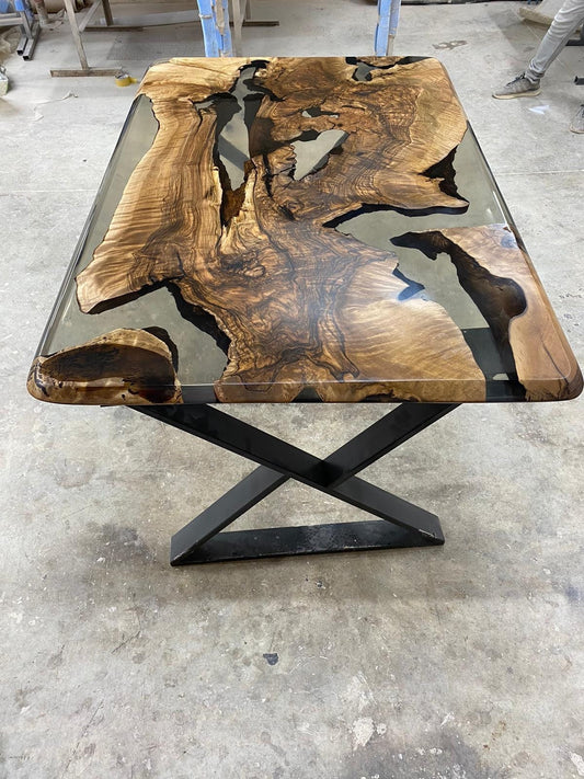 Handmade Epoxy Table, River Table, Custom 60" x 40" Walnut Smokey Gray Table, Epoxy River Table, Epoxy Resin Table, Order for Bethany