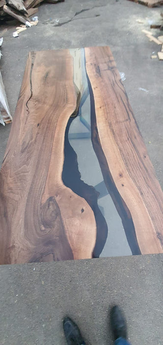 Handmade Epoxy Table, Custom 64” x 28” Walnut Wood Smokey Color Table, Epoxy River Table, Live Edge Table, Custom Order for Kim
