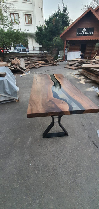 Handmade Epoxy Table, Custom 64” x 28” Walnut Wood Smokey Color Table, Epoxy River Table, Live Edge Table, Custom Order for Kim