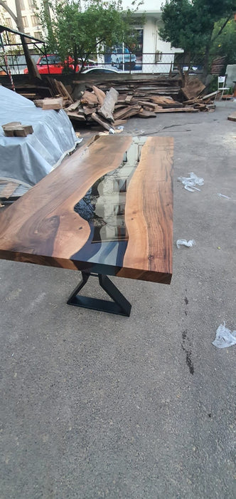 Handmade Epoxy Table, Custom 64” x 28” Walnut Wood Smokey Color Table, Epoxy River Table, Live Edge Table, Custom Order for Kim